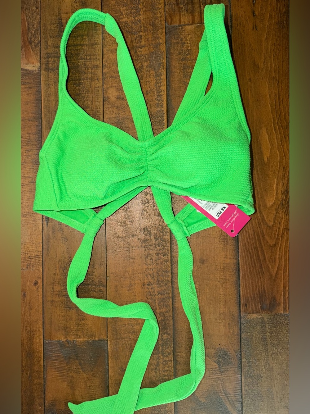 Target Neon Green Ribbed Tie-Back Bikini Top